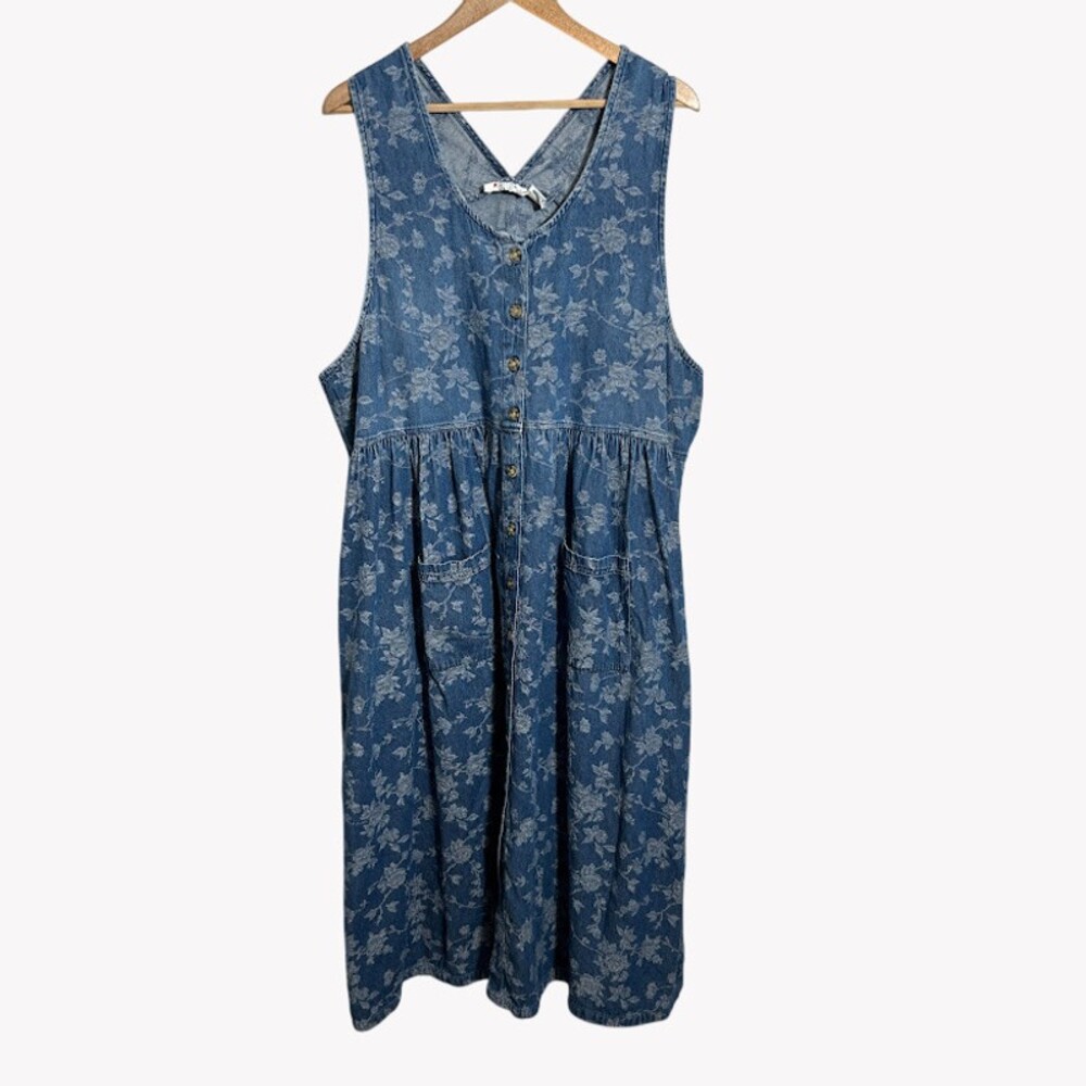 Denim&Co Blue Floral Denim Sleeveless Mini Dress